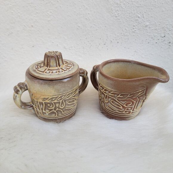 frankoma Other - vintageFrankoma Pottery Mayan Aztec Brown Creamer & Lidded Sugar 7A 7B